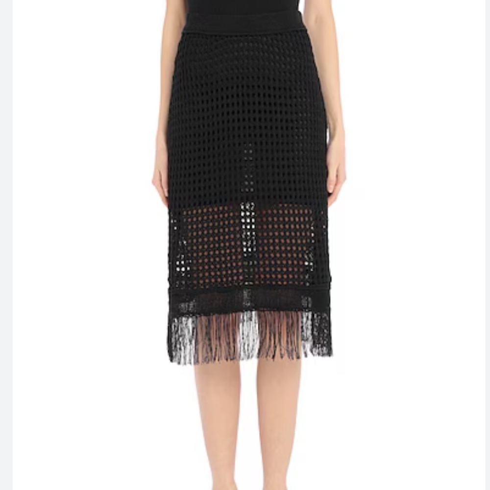 Pinko Black Crochet Fringe Midi Skirt